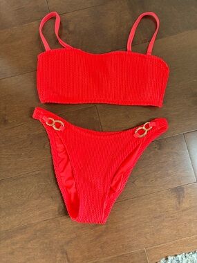 Lilly Pulitzer Red Textured Bandeau Bikini with Gold Hardware